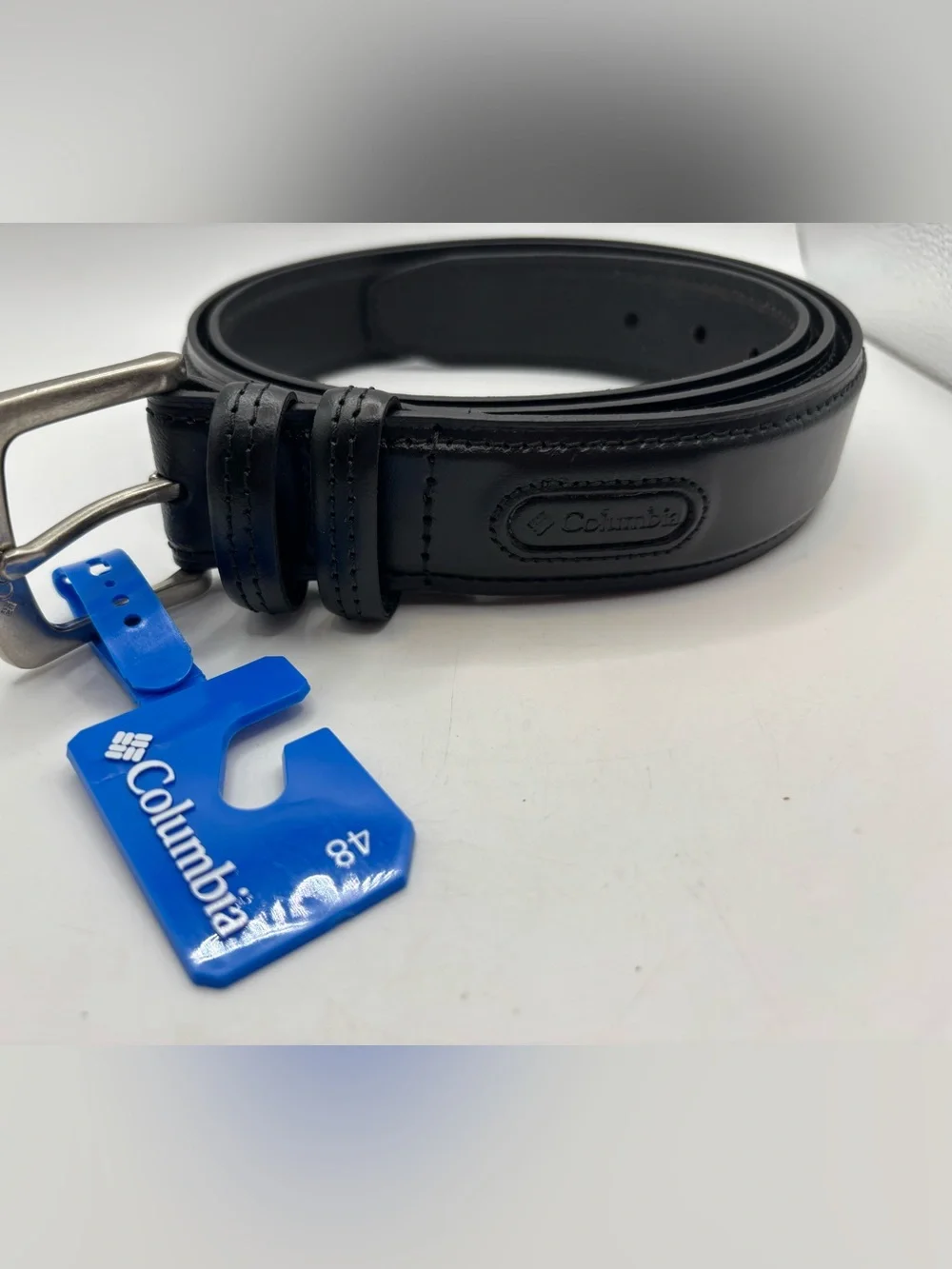 New Columbia Men's Black Leather Belt Size 48 Stitching XXL